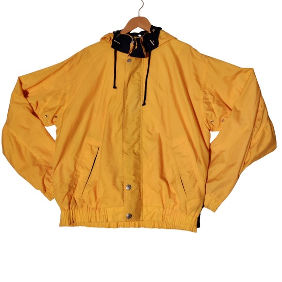 Willis & Geiger Vintage Yellow Hooded Windbreaker Jacket Sz Large Tall - Issues